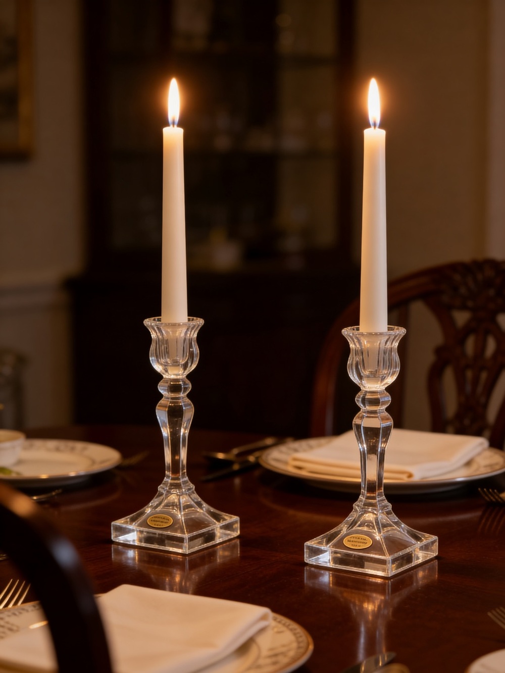 Teleflora Made in France | Set of 2 Crystal Glass Taper Candle Holders